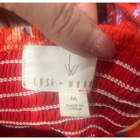 Lost + Wander Red Blue Floral Babydoll Smocked Dress Cottagecore Y2K Feminine M - Picture 5 of 9